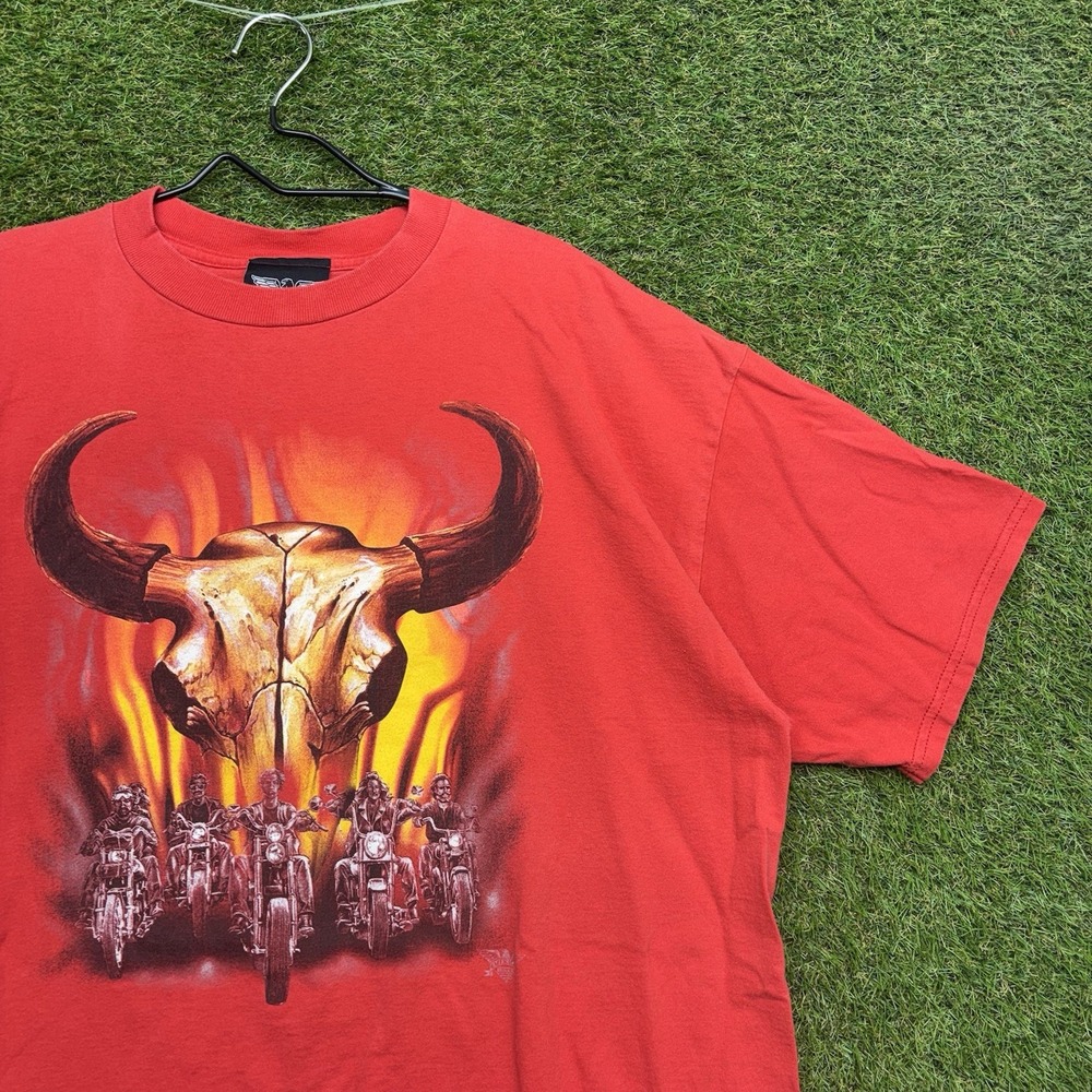 American Biker Shirt Mens 2XL Red Motorcycle Bull Graphic Tee Houston Texas